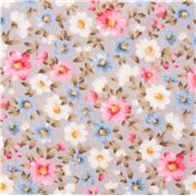 Tela gris claro con flores peque&ntilde;as de margarita rosa azul blanca