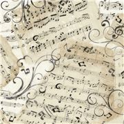 Tela beis con pentagrama nota musical clave gris negra de Timeless Treasures