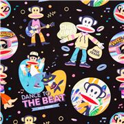 Tela negra algod&oacute;n con Julius the Monkey mono m&uacute;sico Paul Frank