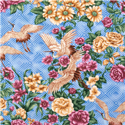 Tela azul con motivos florales de Jap&oacute;n algod&oacute;n EE. UU. peon&iacute;as grullas