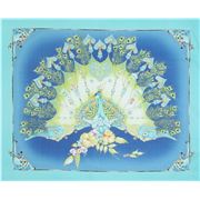 Tela azul panel pavorreal adorno dorado met&aacute;lico