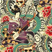 Tela de coloresmujeres japonesas, calaveras