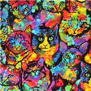 Tela multicolor arcoiris gato animal pintura mancha Timeless Treasures EE. UU. Retazo
