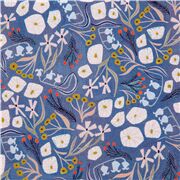 Tela floral azul flores de dise&ntilde;o esquem&aacute;tico con diferentes formas