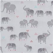 Tela algod&oacute;n blanco mam&aacute; elefante gris elefantitos