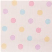 Tissu en coton japonais blanc lamin&eacute; avec des pois jaunes roses violets bleus coupon