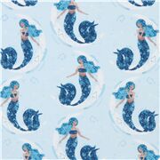 Tela azul claro con sirenas y lunas
