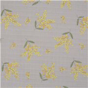 Tela japonesa de algod&oacute;n con textura gris pardo con flor amarilla