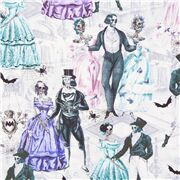 Tela de esqueletos con trajes victorianos en baile