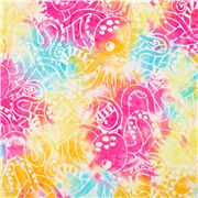 Tela algod&oacute;n estilo batik sarong pulpos arco&iacute;ris rosa amarillo algod&oacute;n deste&ntilde;ido