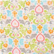 Tela floral retro algod&oacute;n follaje ornamental de colores