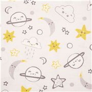 Tela gris algod&oacute;n EE. UU. lindas nubes estrellas lunas planetas