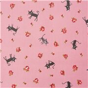 Tela laminada rosa de CocoLand con rosas y animales gatos de Jap&oacute;n