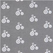 Tela de franela gris con peque&ntilde;as bicicletas blancas Cozy Cotton