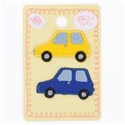 simpatica toppa iron-on automobili gialle blu 2 pezzi
