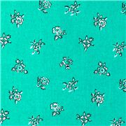Tela verde azul peque&ntilde;as flores blancas dispersas
