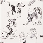 Tela blanca con perros caniche lebrel golden retriever