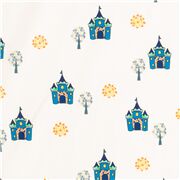 Tela blanca cuento de hadas con castillo azul sol &aacute;rbol mosaico d