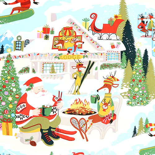 Santa at Yuletide Lodge Chirstmas Time Fabric by Alexander Henry