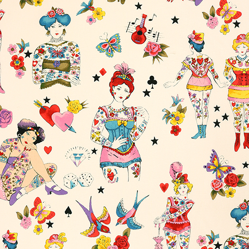 Pretty in Ink Tattoo Show Girl Fabric by Alexander Henry