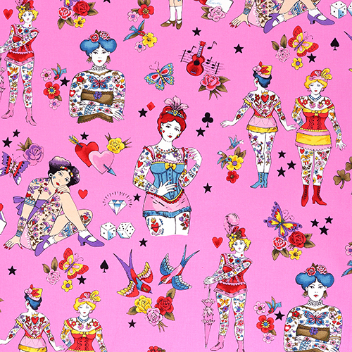 Pretty in Ink Tattoo Show Girl Fabric by Alexander Henry