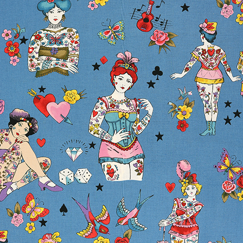 Pretty in Ink Tattoo Show Girl Fabric by Alexander Henry