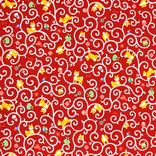 Chien Shiba Inu Karakusa Furoshiki Tissu par Cosmo