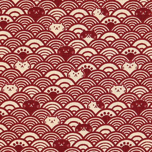 Neko Chat Vagues Seigaiha Tissu par Cosmo