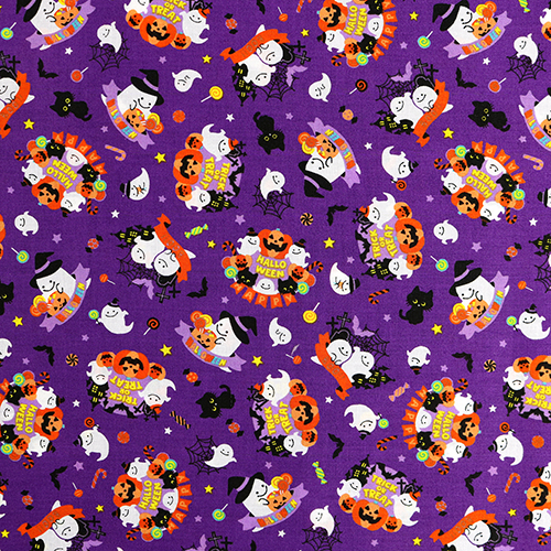 Motifs d'Halloween Fantmes Citrouilles Chats Tissu par Cosmo