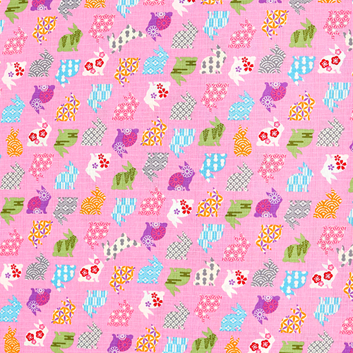 Silhouettes de lapins japonaises colorées avec des motifs