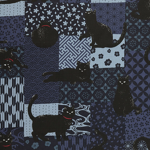 Gro&szlig;es Schwarzes Katze Japanisches Aufn&auml;hmuster