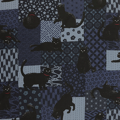 Großes Schwarzes Katze Japanisches Aufnähmuster 4