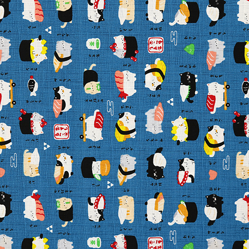 Cute Food Sushi Cats Dark Blue