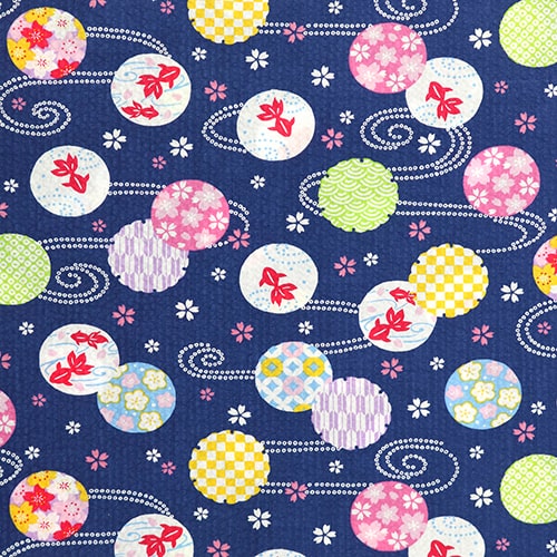 Swirling Goldfish Patterned Circles Seersucker Fabric by Cosmo