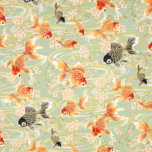 Poisson Rouge Piscine Tranquille Fleur Verte Tissu par Cosmo