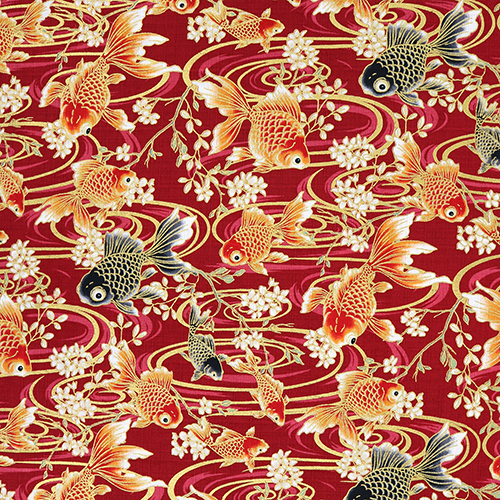 Poisson Rouge Piscine Tranquille Fleur Rouge Tissu par Cosmo