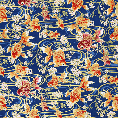 Poisson Rouge Piscine Tranquille Fleur Indigo Tissu par Cosmo