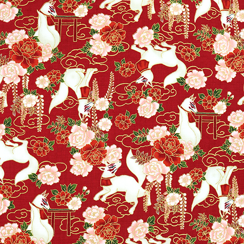 Kitsune Mythiques Renards Esprits Blancs Rouge Tissu par Cosmo