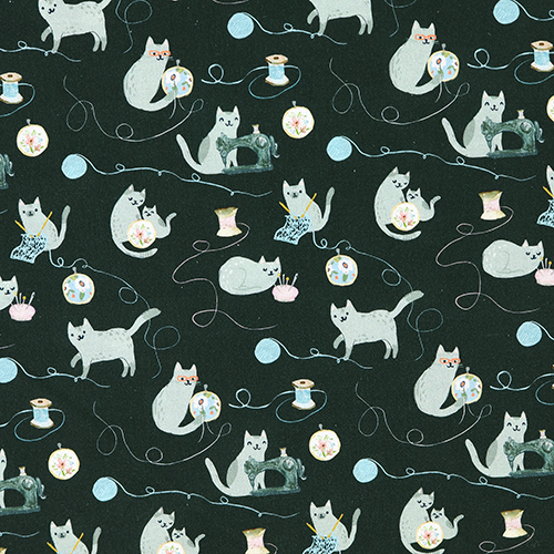 Mischievous Sewing Cats Fabric by Dear Stella