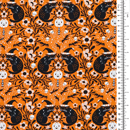 Gatita Bruja Naranja Damasco De Halloween 1