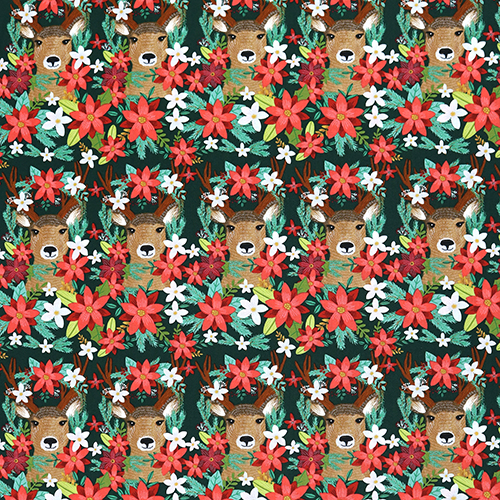 Revelra De Reno Navidad Floral De Poinsettia Tela de Free Spirit