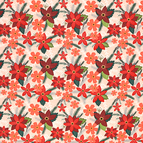 Espritu Feliz Flores Y Follaje De Navidad Tela de Free Spirit