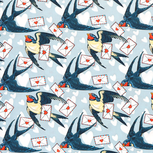 Club Des Lettres D'Amour Hauer Hirondelles Par Avion Tissu par Free Spirit