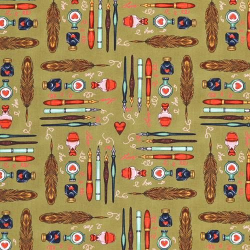 Papeterie Club Hauer Love Letters Stylos plume Tissu par Free Spirit