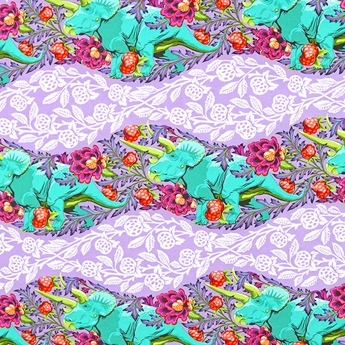 Tula Pink ROAR Trifecta Brume Triceratops Dinosaure Tissu par Free Spirit