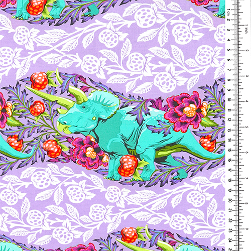Tula Pink ROAR Trifecta Niebla Triceratops Dinosaurio 1