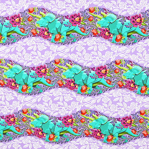 Tula Pink ROAR Trifecta Niebla Triceratops Dinosaurio 4