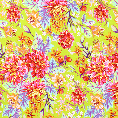 Tula Pink Bonjour Dahlia Moonbeam Citron Vert Floral Tissu par Free Spirit
