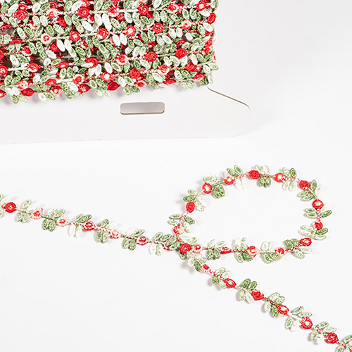 Dentelle  Bordure Vigne Fleur Rouge 12 Mm par Habico