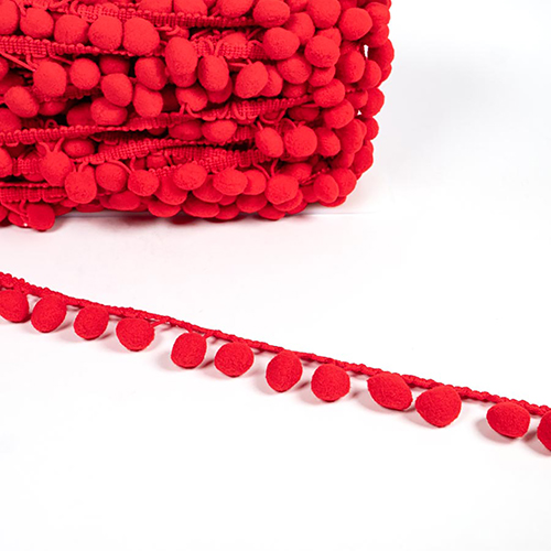 Borde Con Flecos De Pompones - Rojo